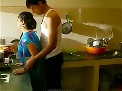 Mallu aunty and uncle hot romance a kitchen blue colour saree